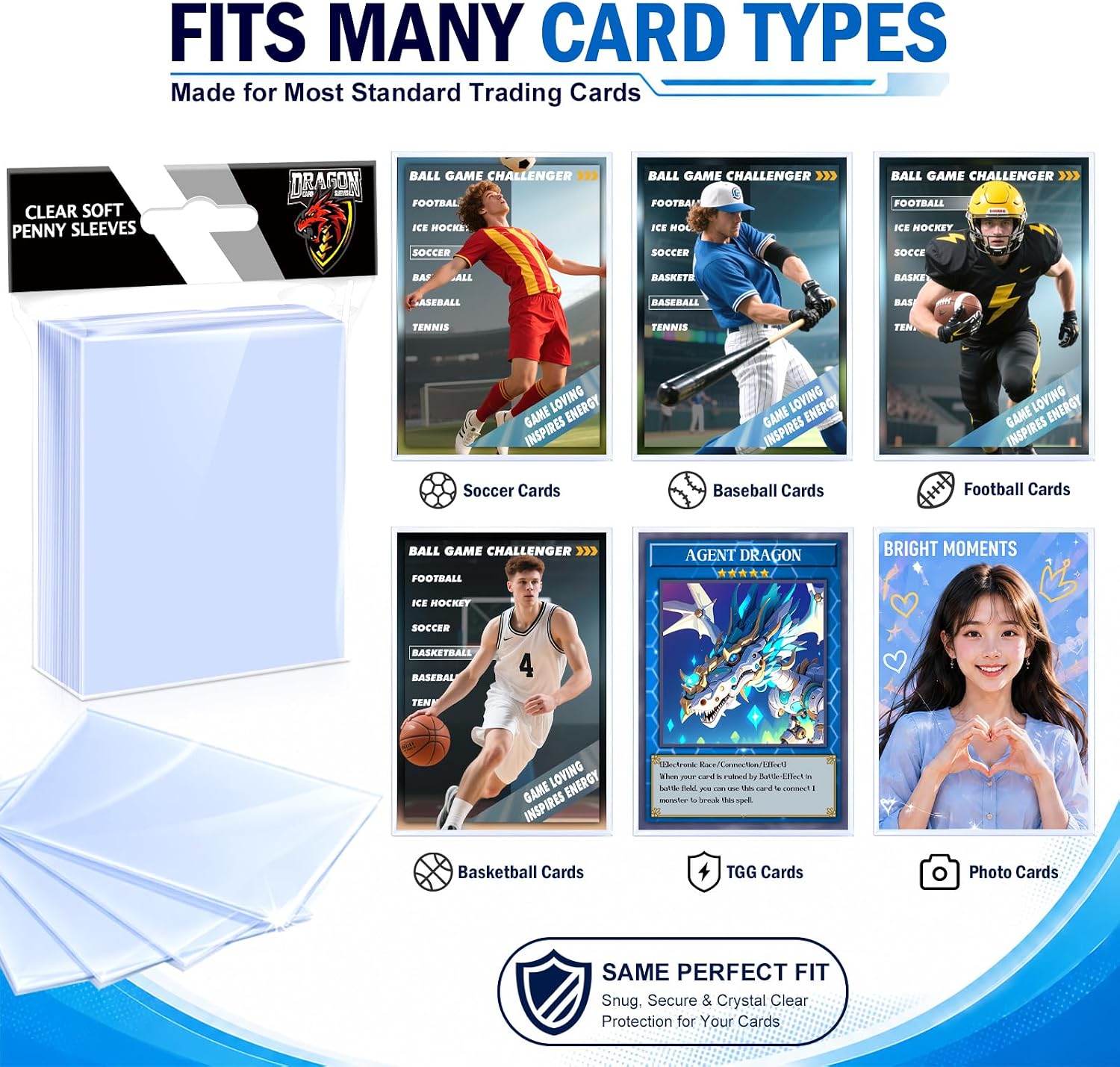 1000 Counts Card Sleeves Top Loaders for Trading Cards, Penny Soft Sleeves Baseball Card Sleeves Protectors Fit for