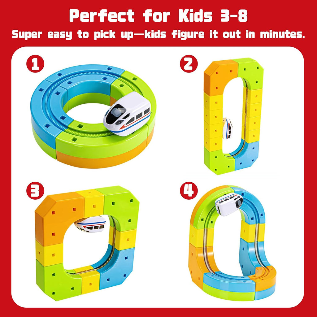 Electric Train Set for Kids Ages 3-8 - Modular 3D Flexible Race Track Building Toy with Gravity-Defying 360°