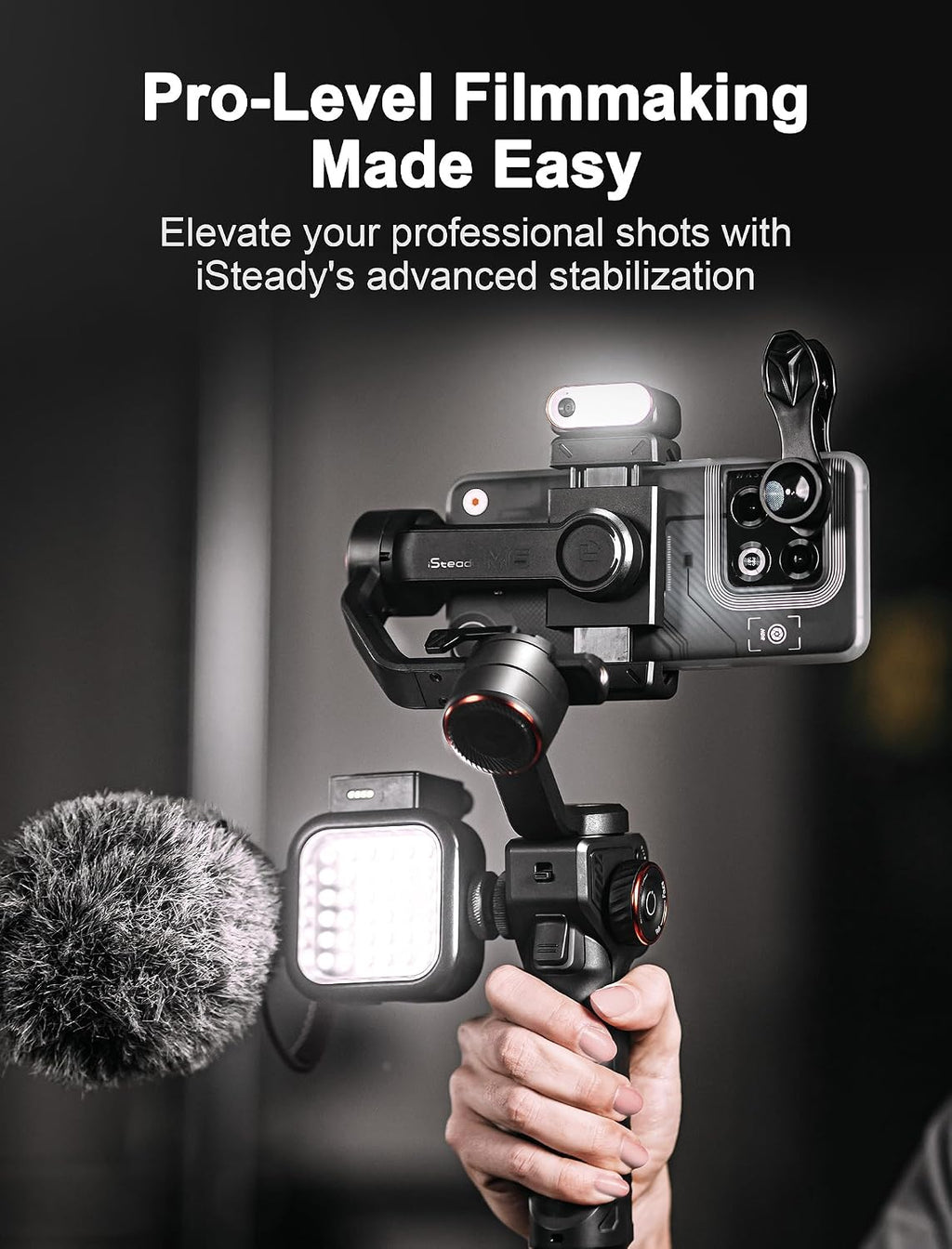 iSteady M6 Kit Gimbal with AI Tracking & Magnetic Fill Light | AI Tracker with Adjustable Fill Light, iSteady 7.0