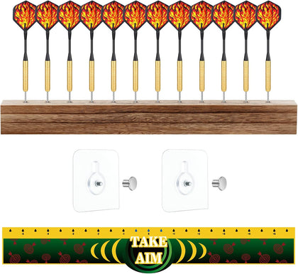 5 Pcs Dart Holder Wall Mount Displays Sets Including 1 Wooden Darts Holder 2 Throw Line Marker 2 Hook for Dart