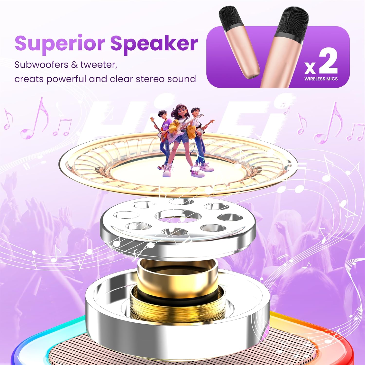 Mini Karaoke Machine, Portable Bluetooth Speaker & 2 Wireless Microphones | Karaoke Player Karaoke Microphone For