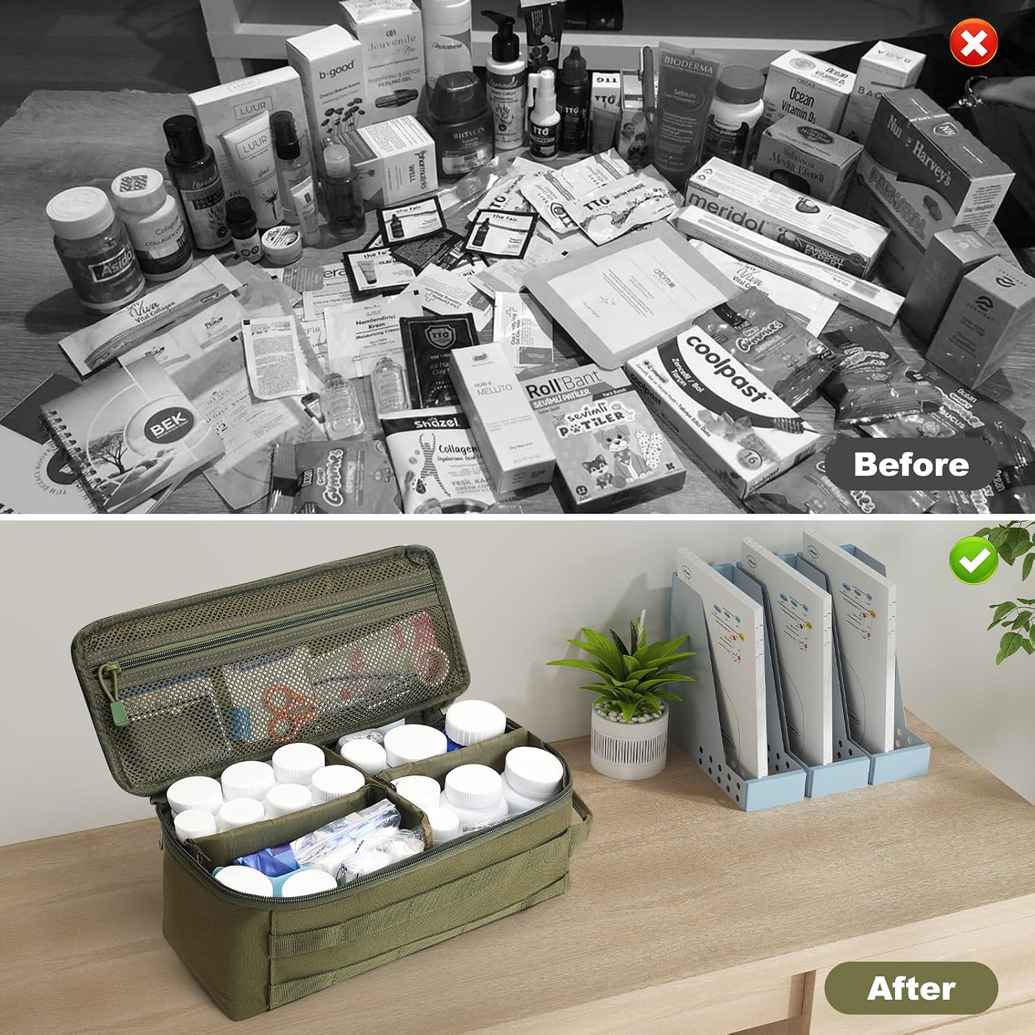 First Aid Bag Empty Pill Box Organizer,Tactical Medical Bag Case,Portable EDC Travel Medicine Pill Bottle Organizer