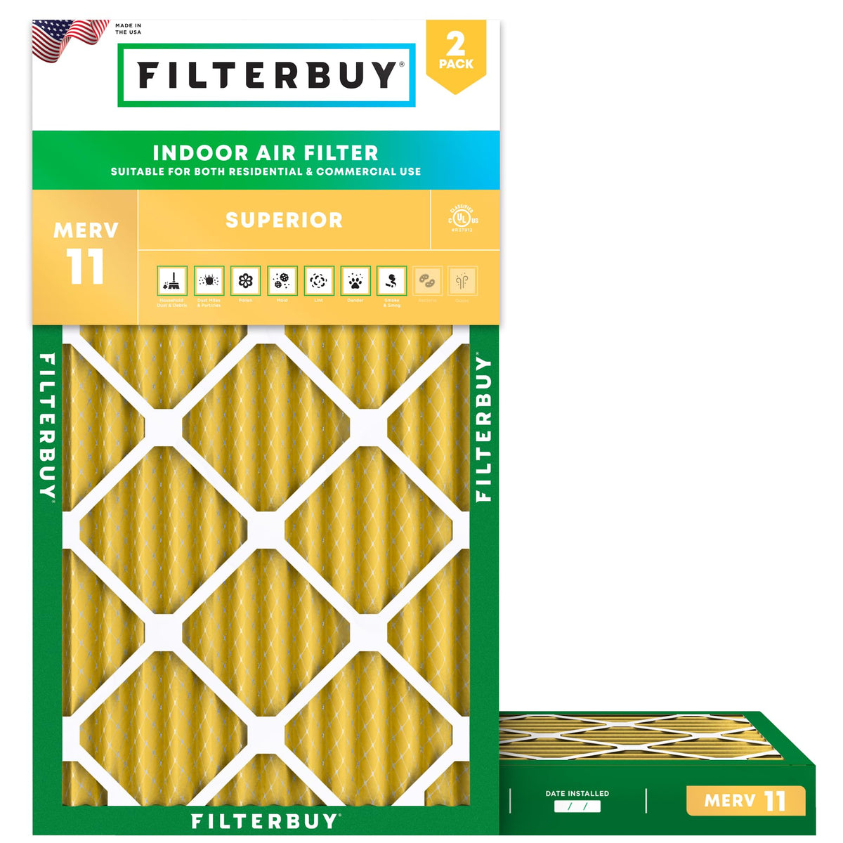12x24x2 Air Filter MERV 11 Pet & Allergy Defense (2-Pack)