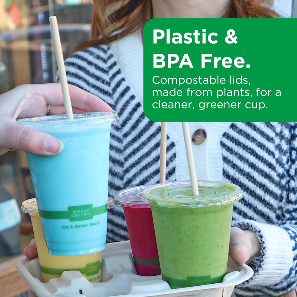 Compostable Cup Lids, Fits 9-24 Oz Cold Cups, Pack of 200