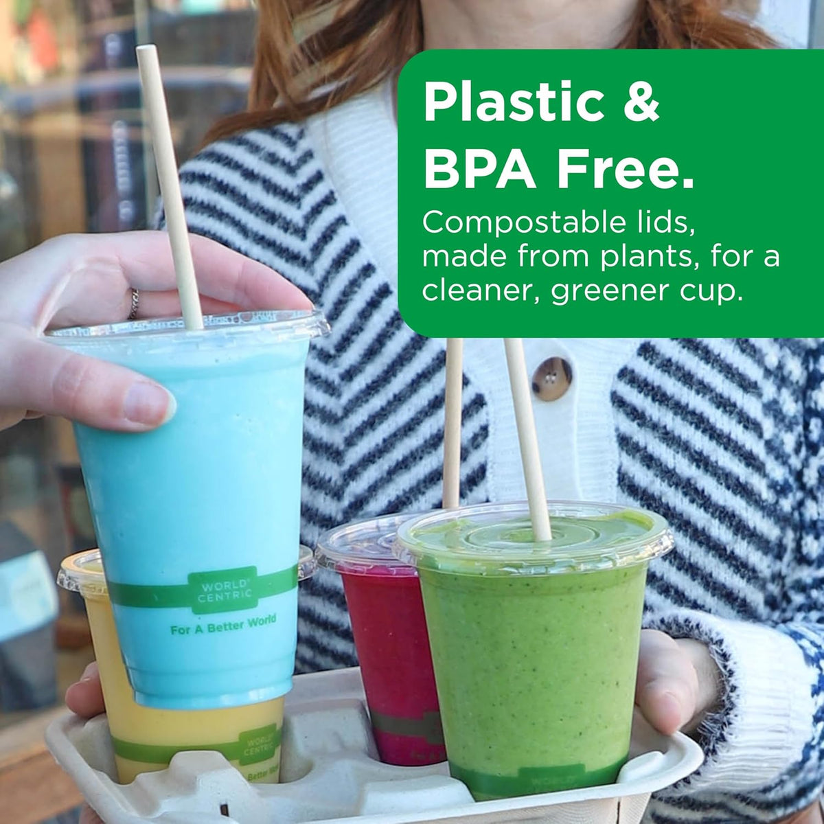 Compostable Cup Lids, Fits 9-24 Oz Cold Cups, Pack of 200