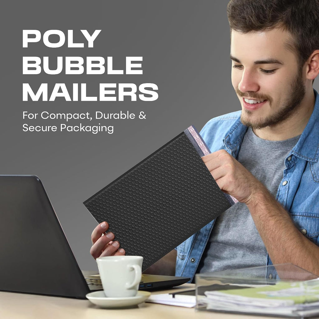 Jet Black Bubble Mailers 12.5x19, Poly Padded Envelopes #6, 20 Pack
