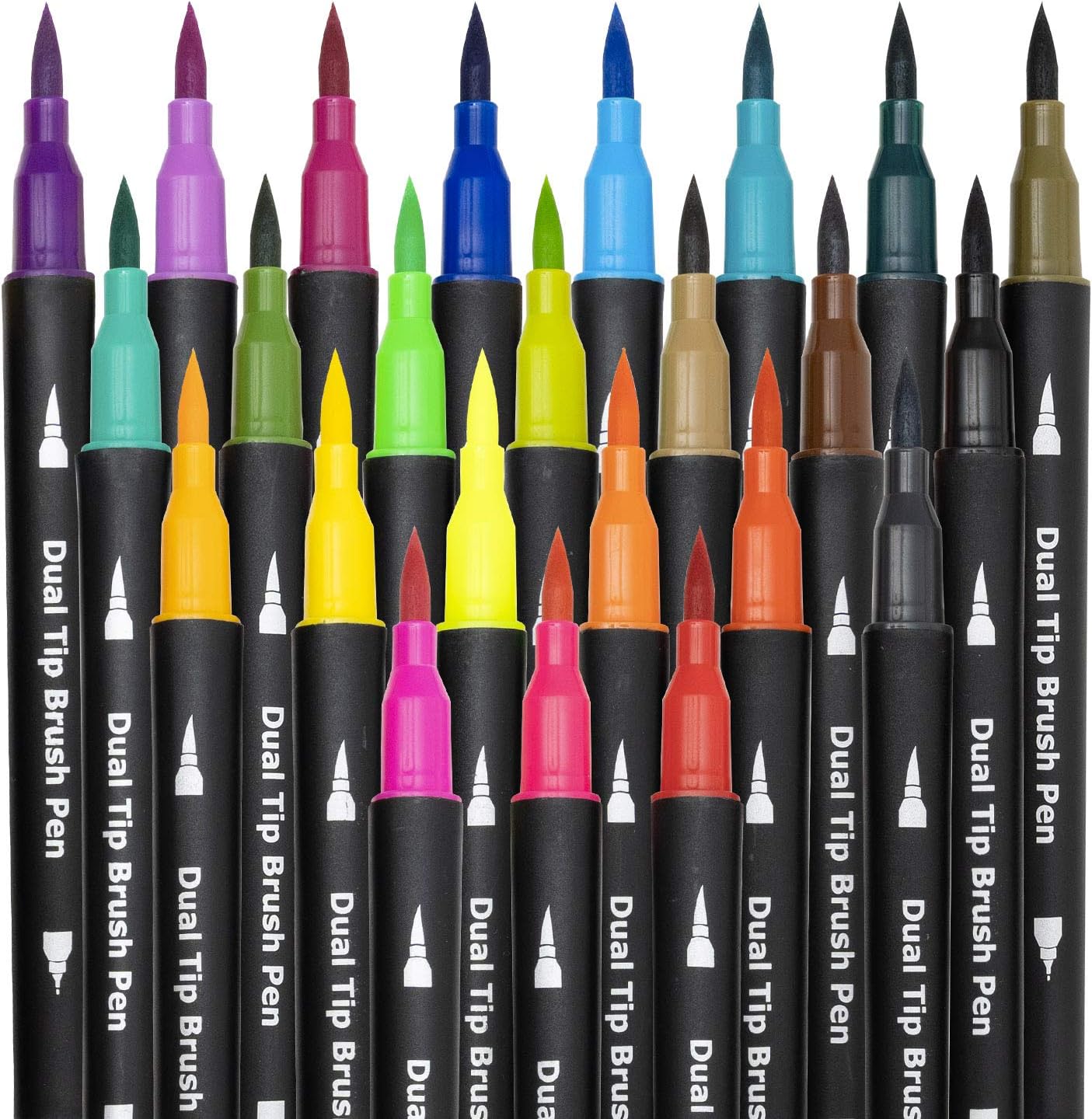 Dual Brush Marker Pens,24 Colored Markers,Fine Point and Brush Tip for Adult Coloring Books Bullet Journals