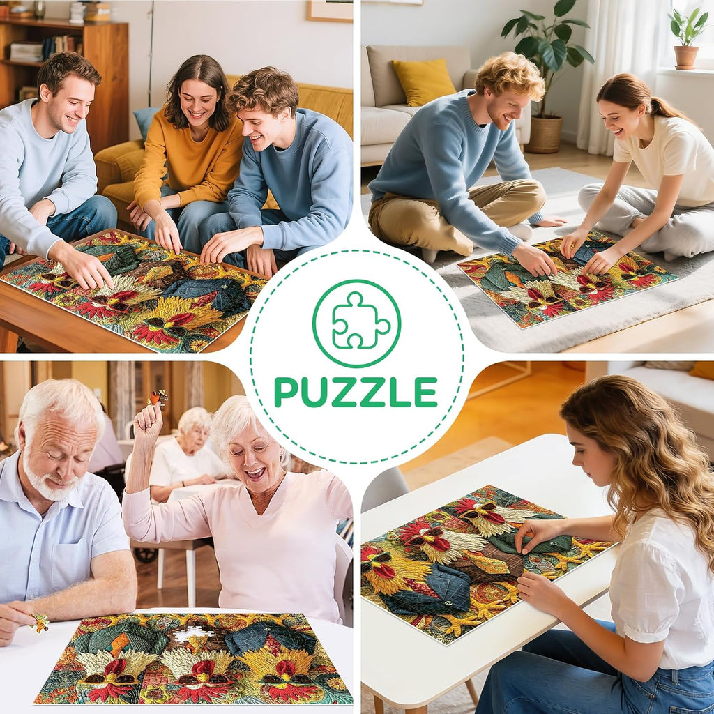Puzzle for Adult 500 Piece,Fun Chicken Family Puzzle for Adults Seniors,Colorful Rooster Jigsaw Puzzle with Large