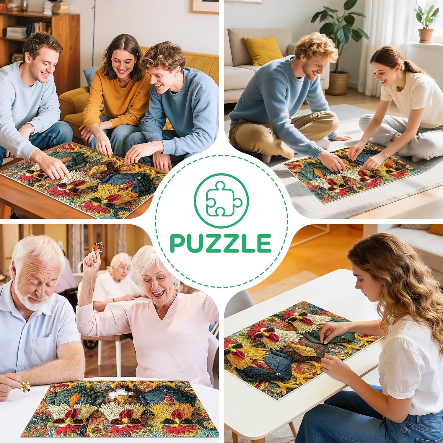 Puzzle for Adult 500 Piece,Fun Chicken Family Puzzle for Adults Seniors,Colorful Rooster Jigsaw Puzzle with Large