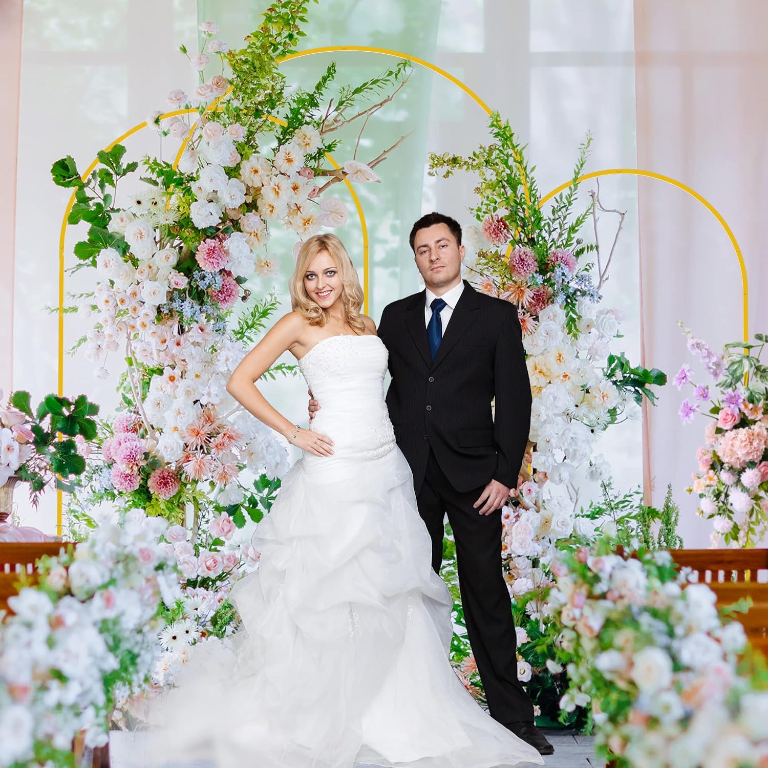 Wedding Arch Backdrop Stand 7.2FT,6.6FT,6FT Gold Metal Arch Stand