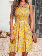 Women's Summer Casual Square Neck Dress with Pocket Cute Short Dress