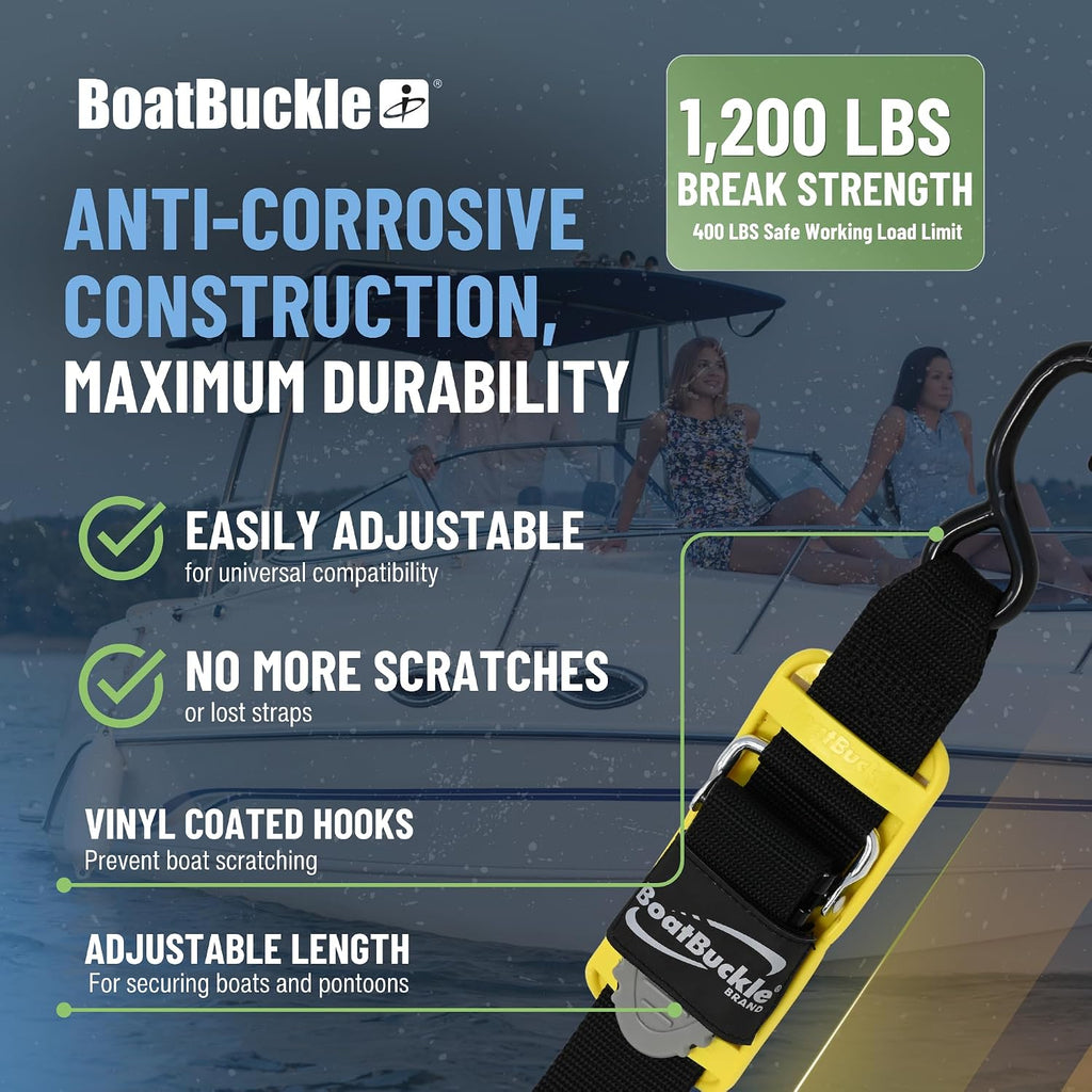 BoatBuckle Pro Series Kwik-Lok Transom Tie Downs, 2 in x 6 Ft, 2-Pack