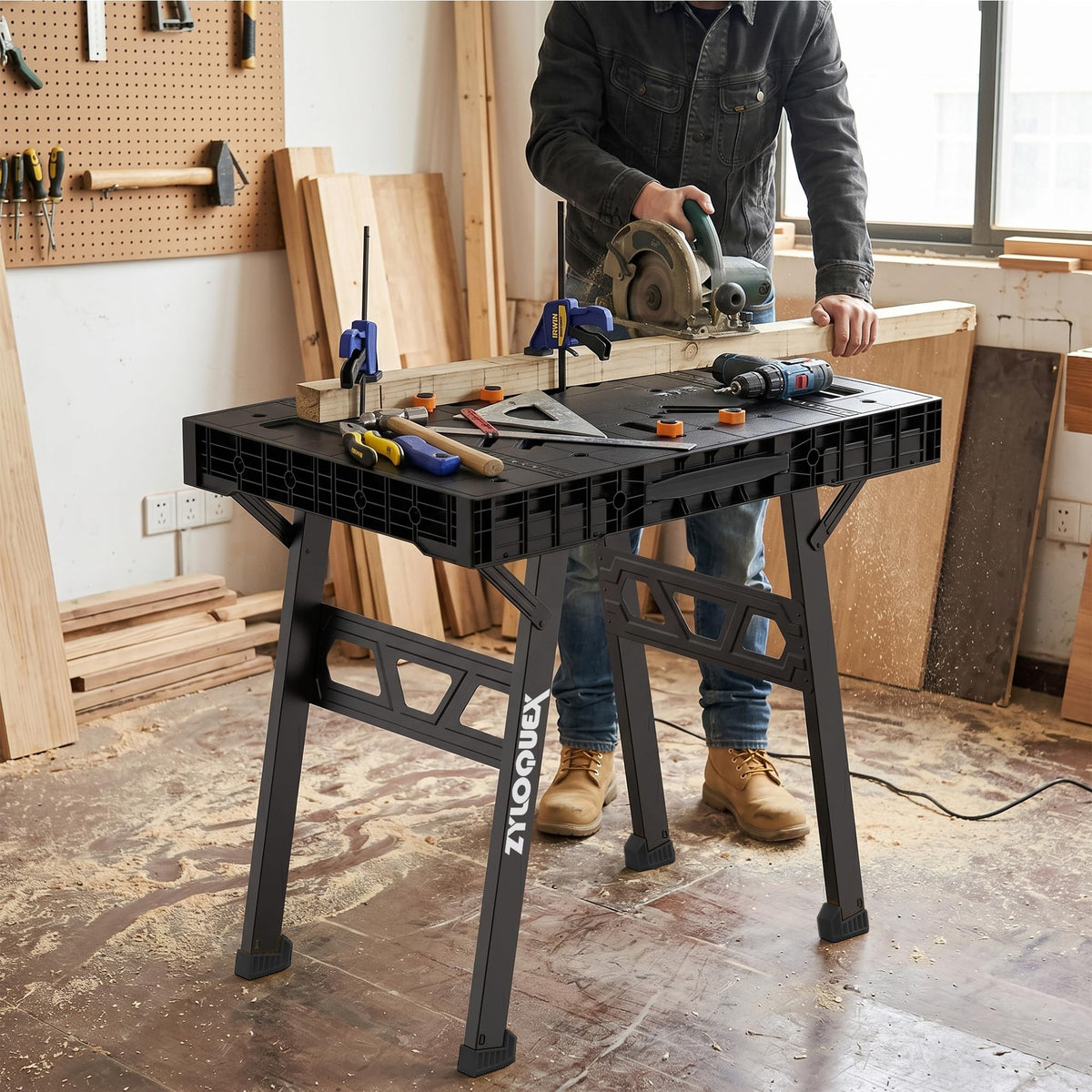 Foldable Work Bench, Portable Work Table, 34"x25"x31", for Garage
