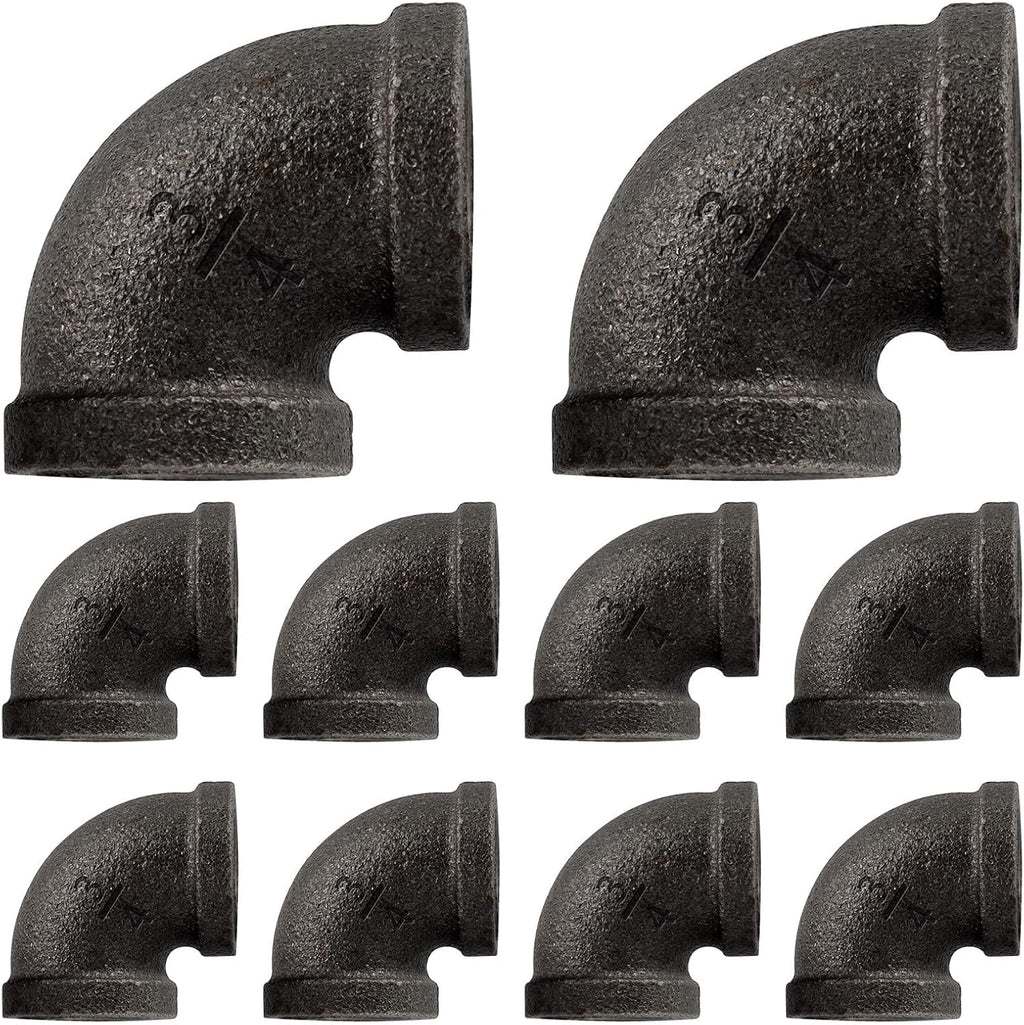 3/4 in Malleable Iron Pipe Elbows, 10 Pack Threaded Fittings