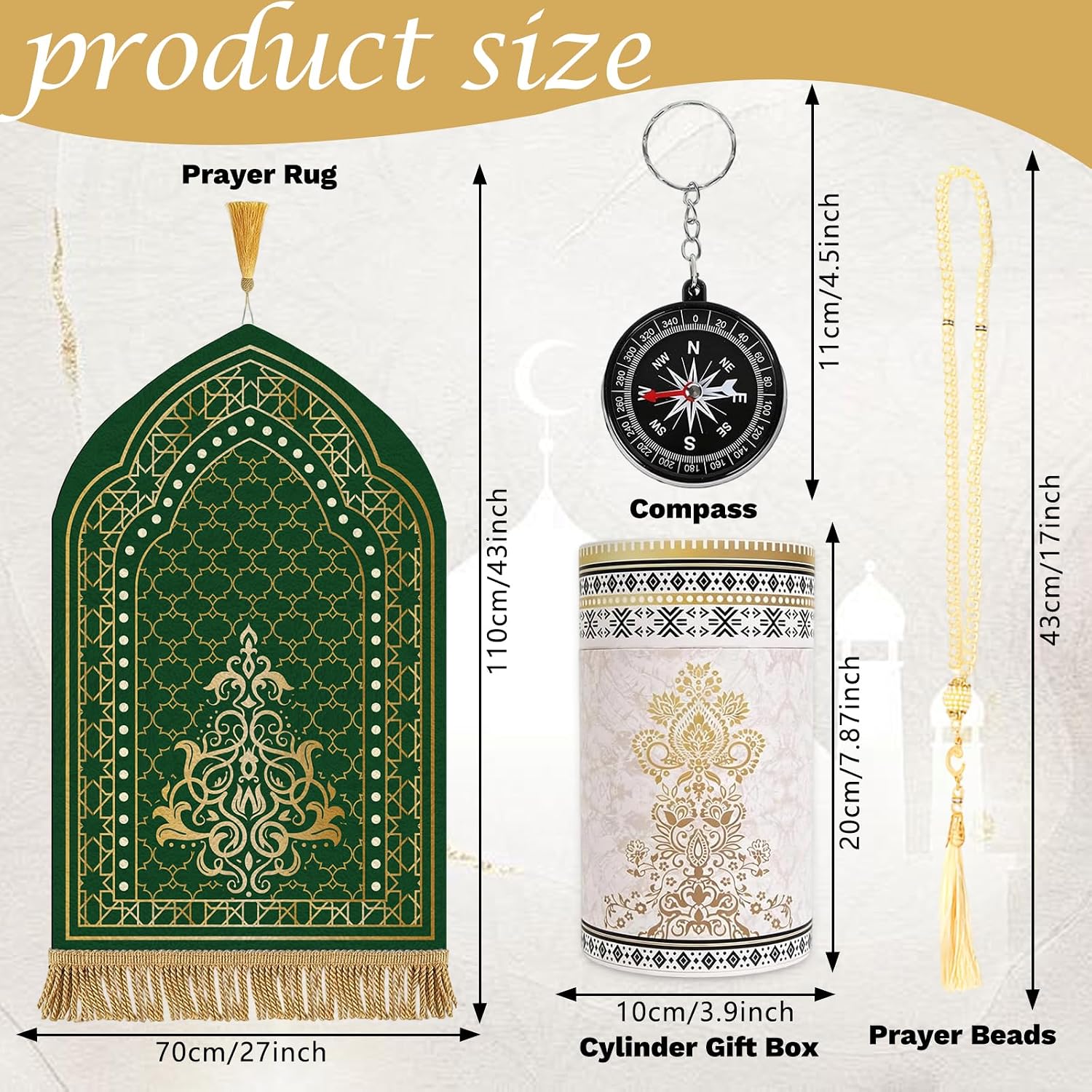 Muslim Prayer Mat Set, 4 PCS Soft Portable Islamic Prayer Rug