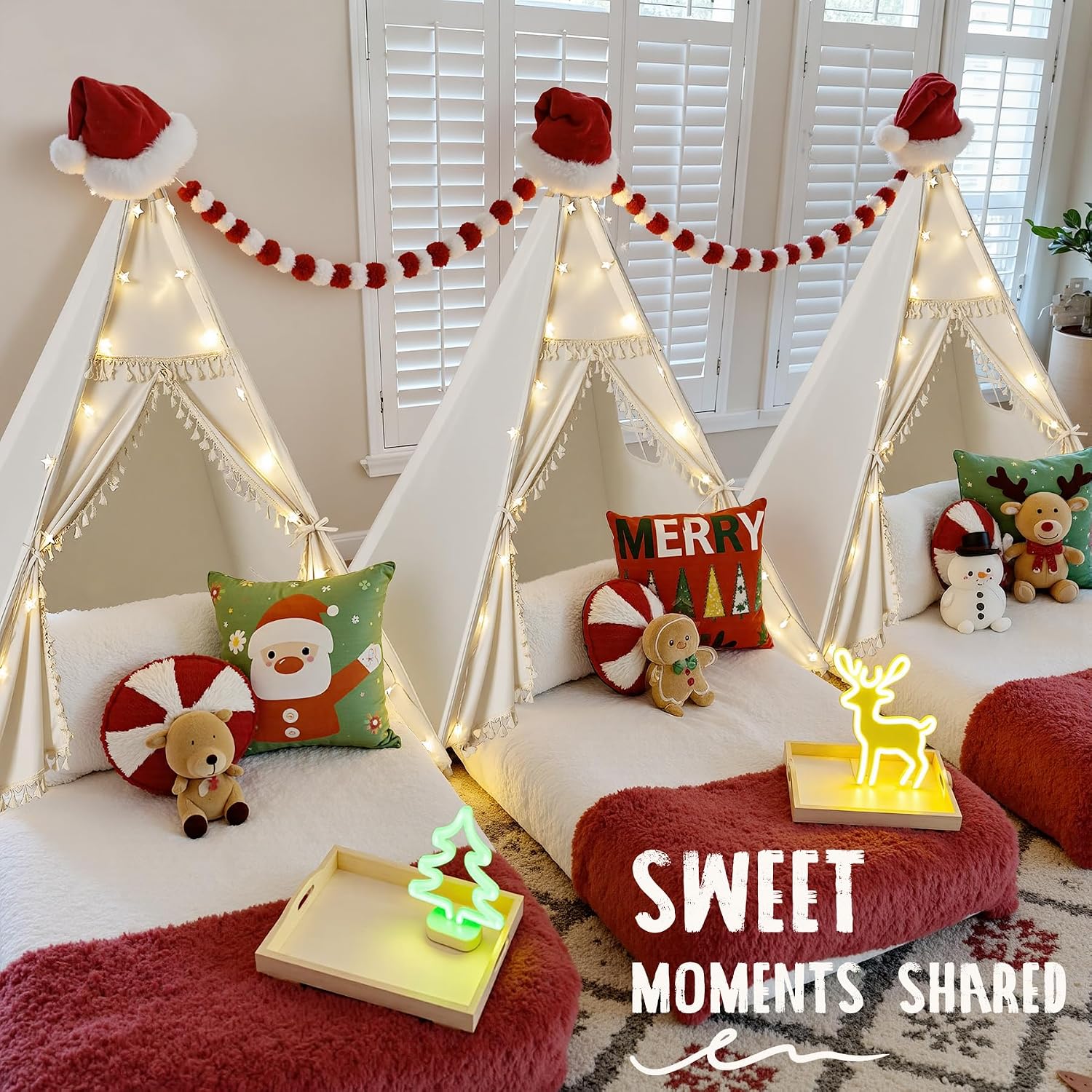 Kids Teepee Tent - Natural Canvas Playhouse with Fringe, Washable Fabric, Tipi Sleepover Tent - Perfect for Indoor &
