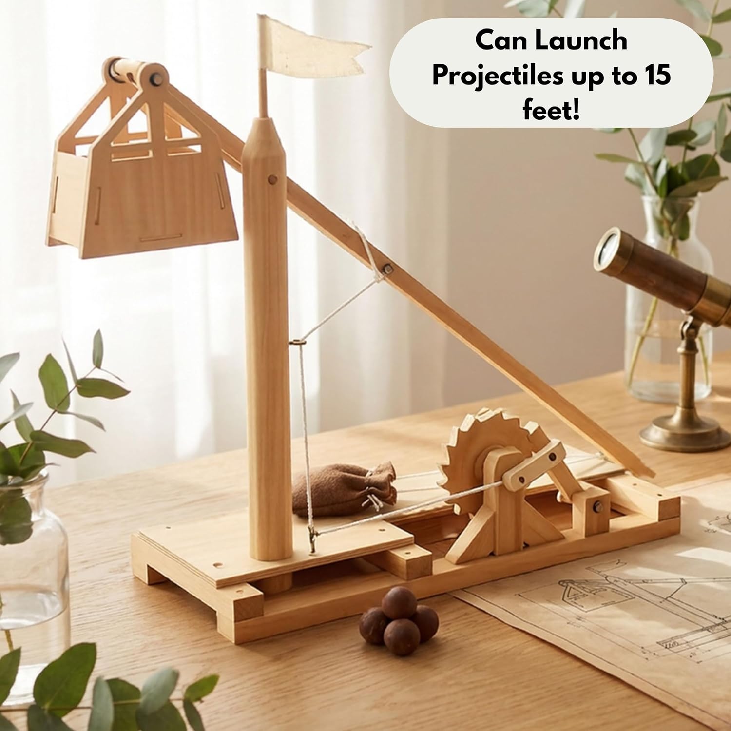 Leonardo da Vinci Trebuchet STEM Kit – Build Your Own Medieval Siege Engine – Educational Wooden Model for Teens &
