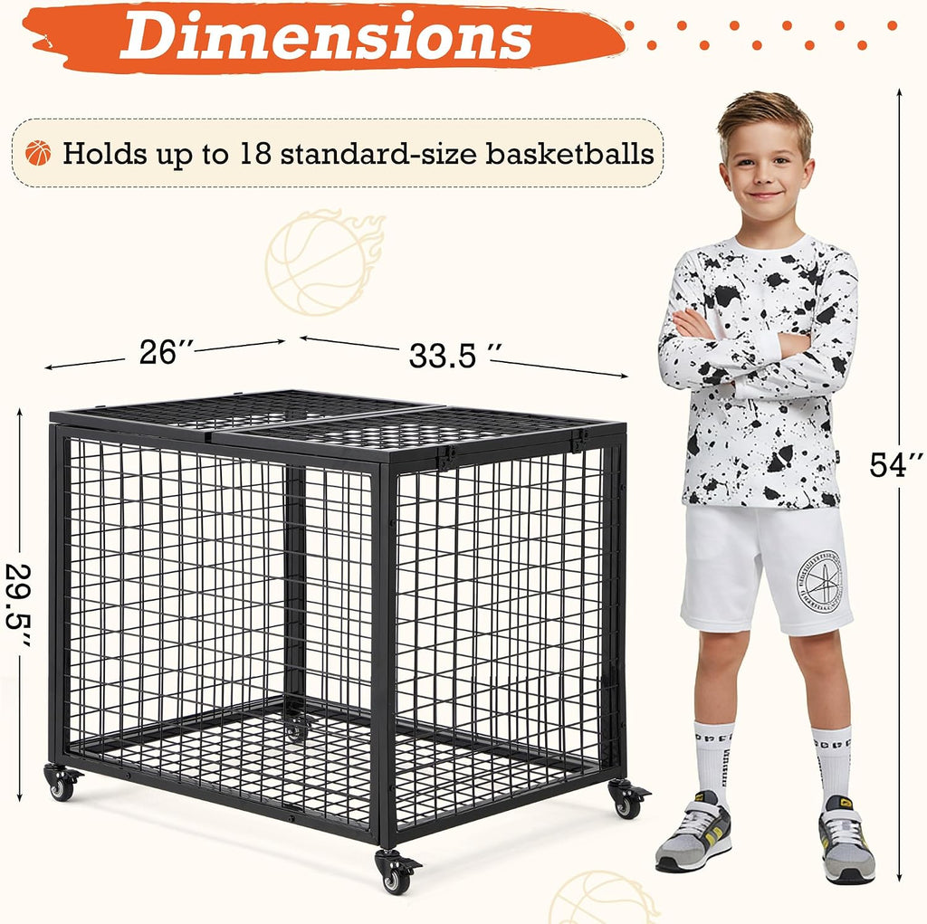 Ball Cart, Basketball Storage with Wheels | Large Storage Capacity, Reinforced Steel Frame, Upgraded Lockable Wheels