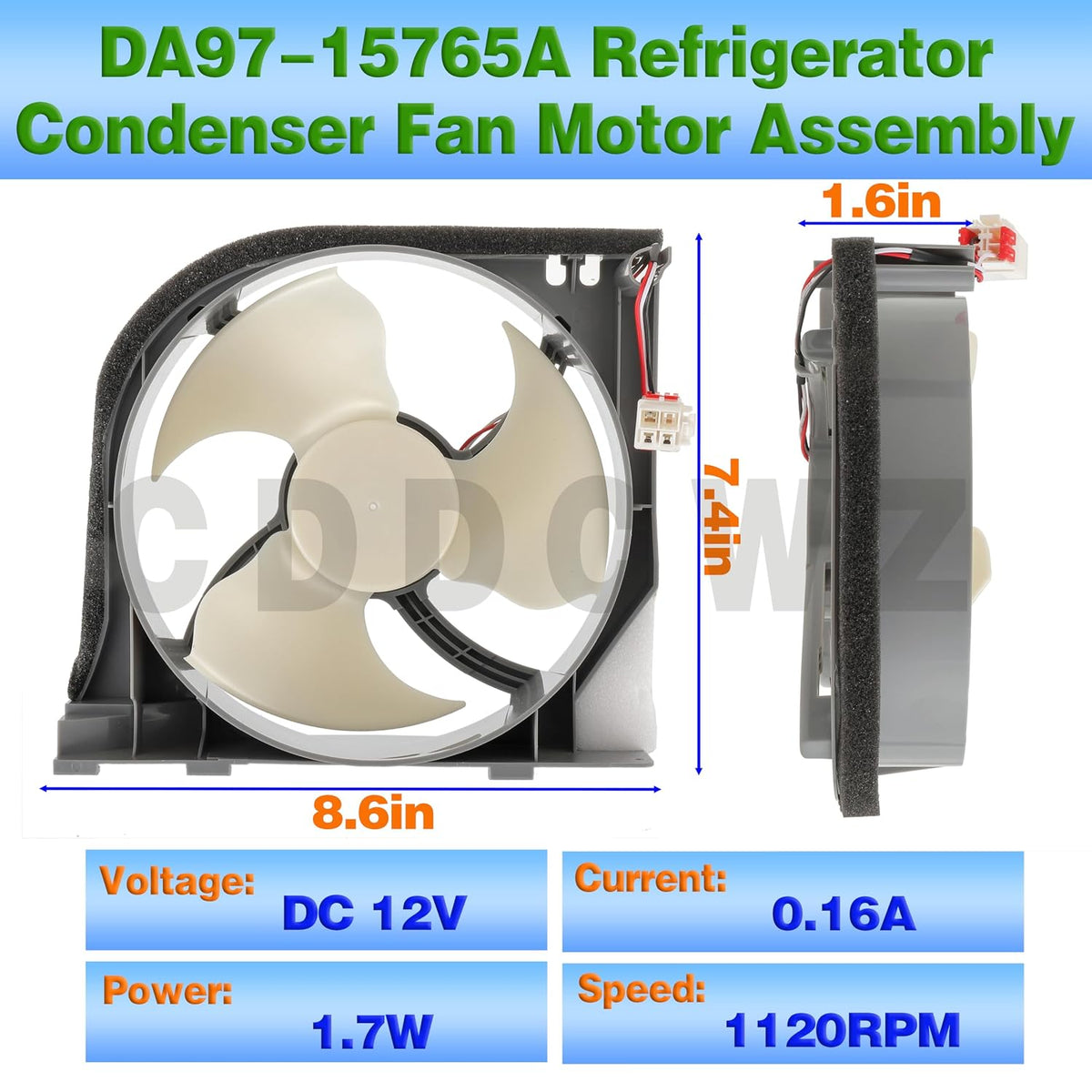 DA97-15765A DA31-00340A Refrigerator Condenser Fan Motor Assembly by CDDCWZ, Compatible with Samsung DA97-12842A DA97-12842D DA97-15765C RMF002ASSA