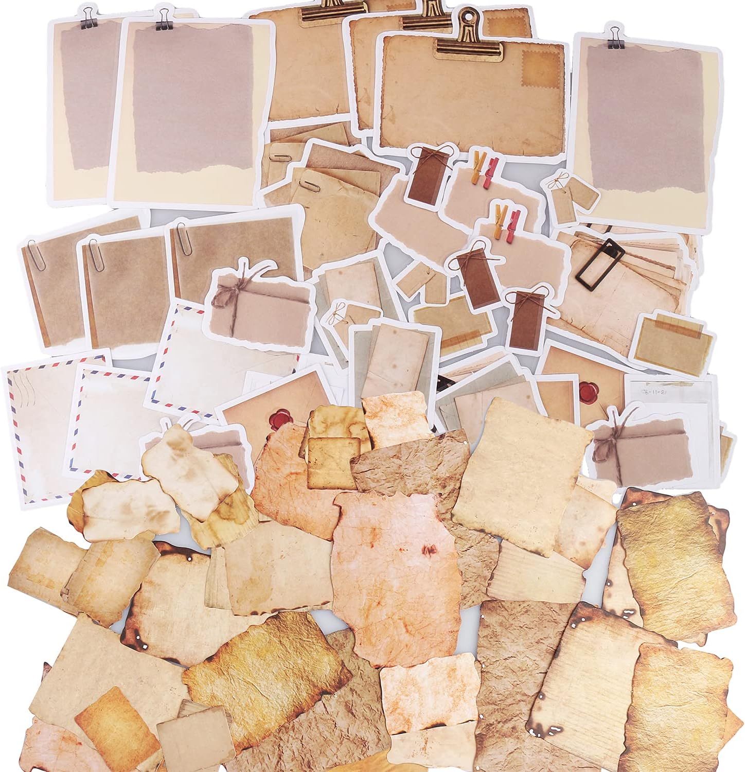Vintage Scrapbook Paper Stickers, 90 Pcs Antique Looking Aged Paper Classic Old Writing Sticker for Scrapbook