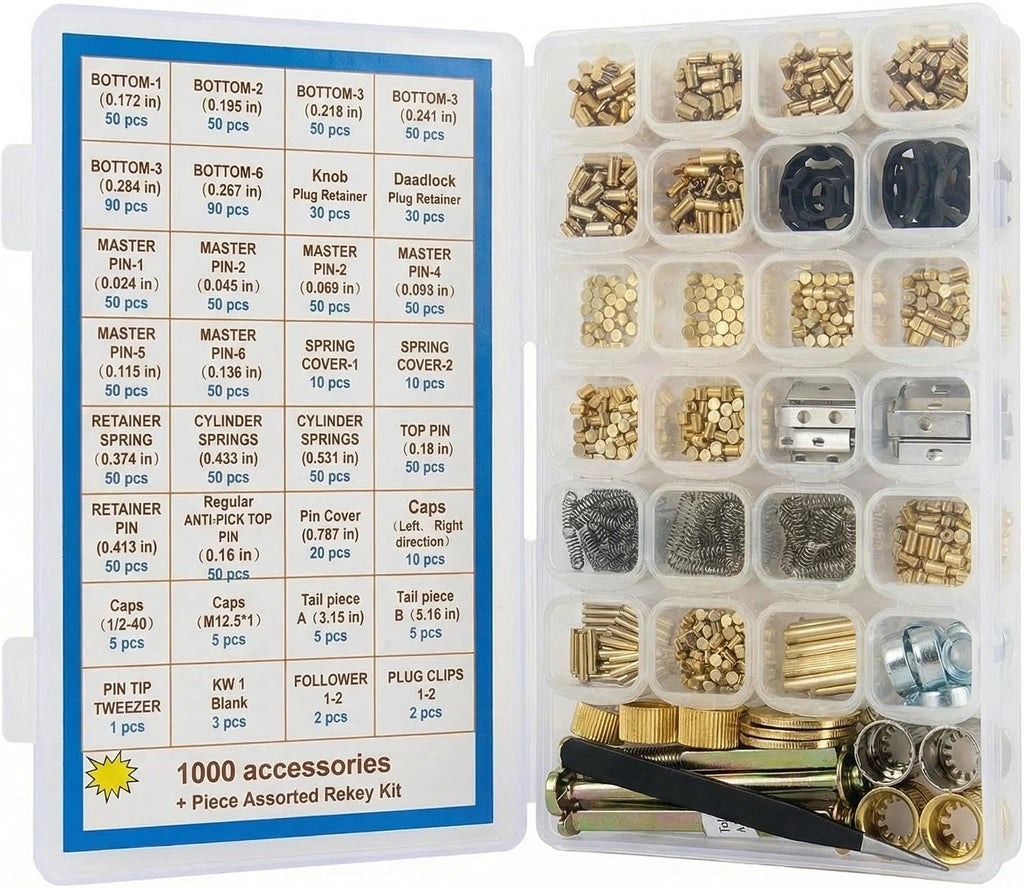 1000-Piece KW1 Rekey Kit, Lock Rekeying Kit with Cylinder Service Tools | Bottom & Master Pins, Springs, 3 Service