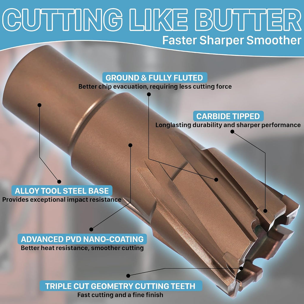 KEENTECH Carbide-Tipped Annular Cutter, 1/2" Diameter x 2" Depth