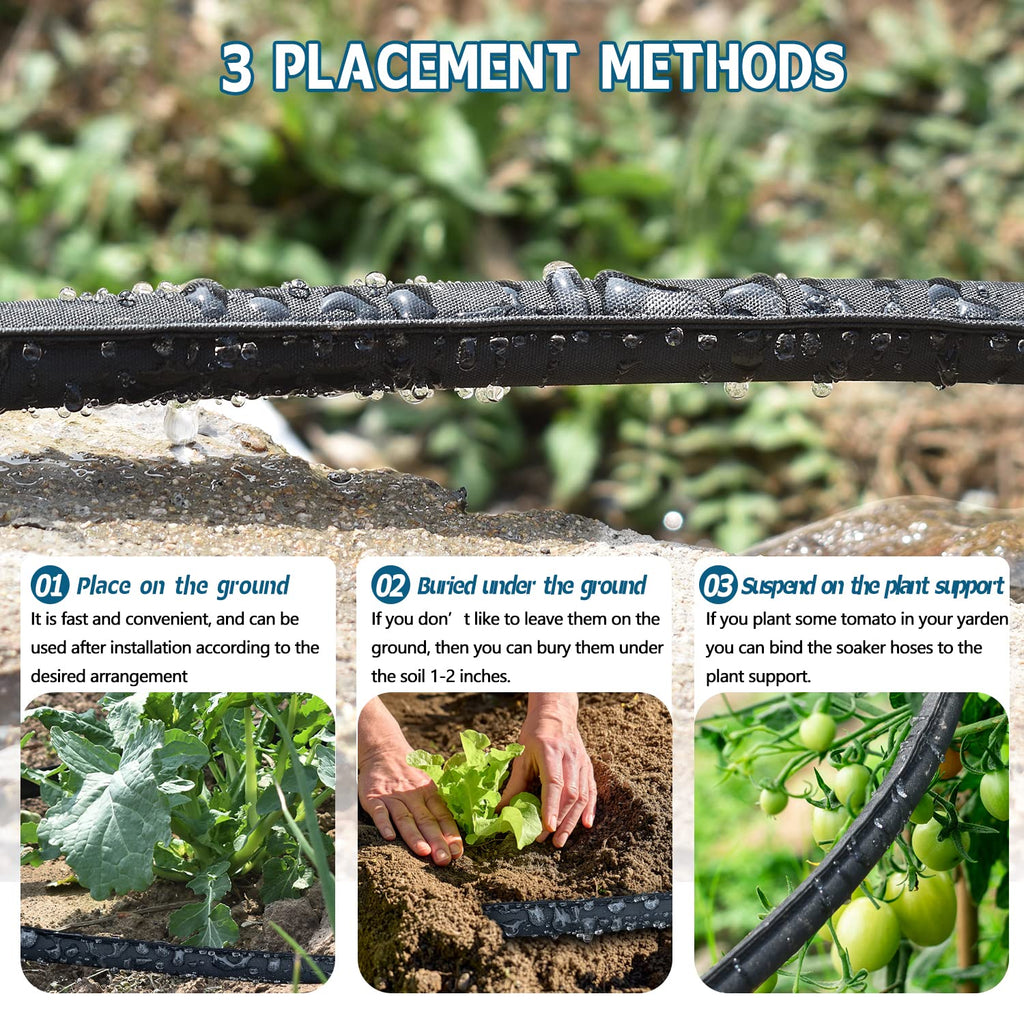 4-Pack Flat Soaker Hose 25FT for Garden Beds Linkable