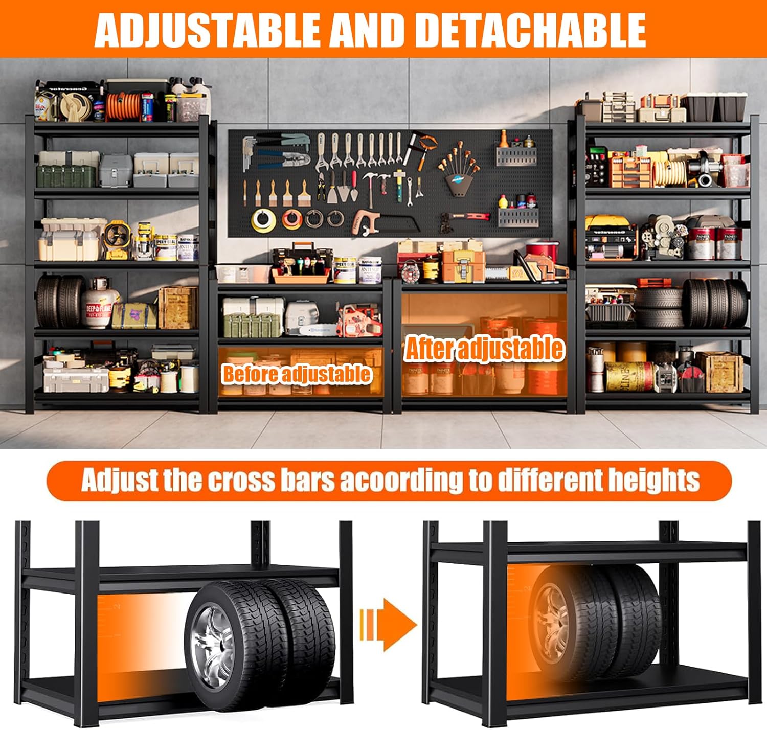Garage Shelving Storage Shelves 3000LBS Heavy Duty Metal Shelving Unit 5 Tier Adjustable Shelf for Kitchen Warehouse