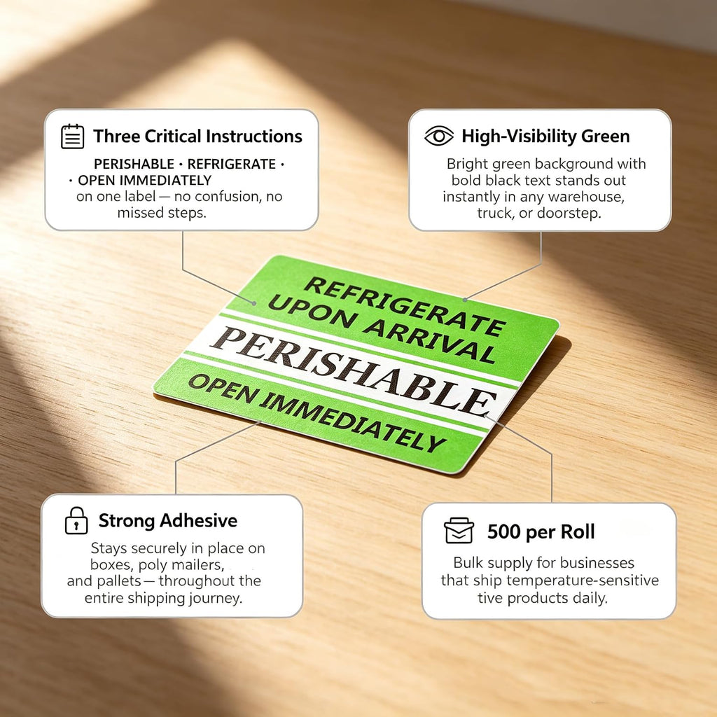 Perishable Labels 3"x2", Refrigerate Upon Arrival Shipping Stickers