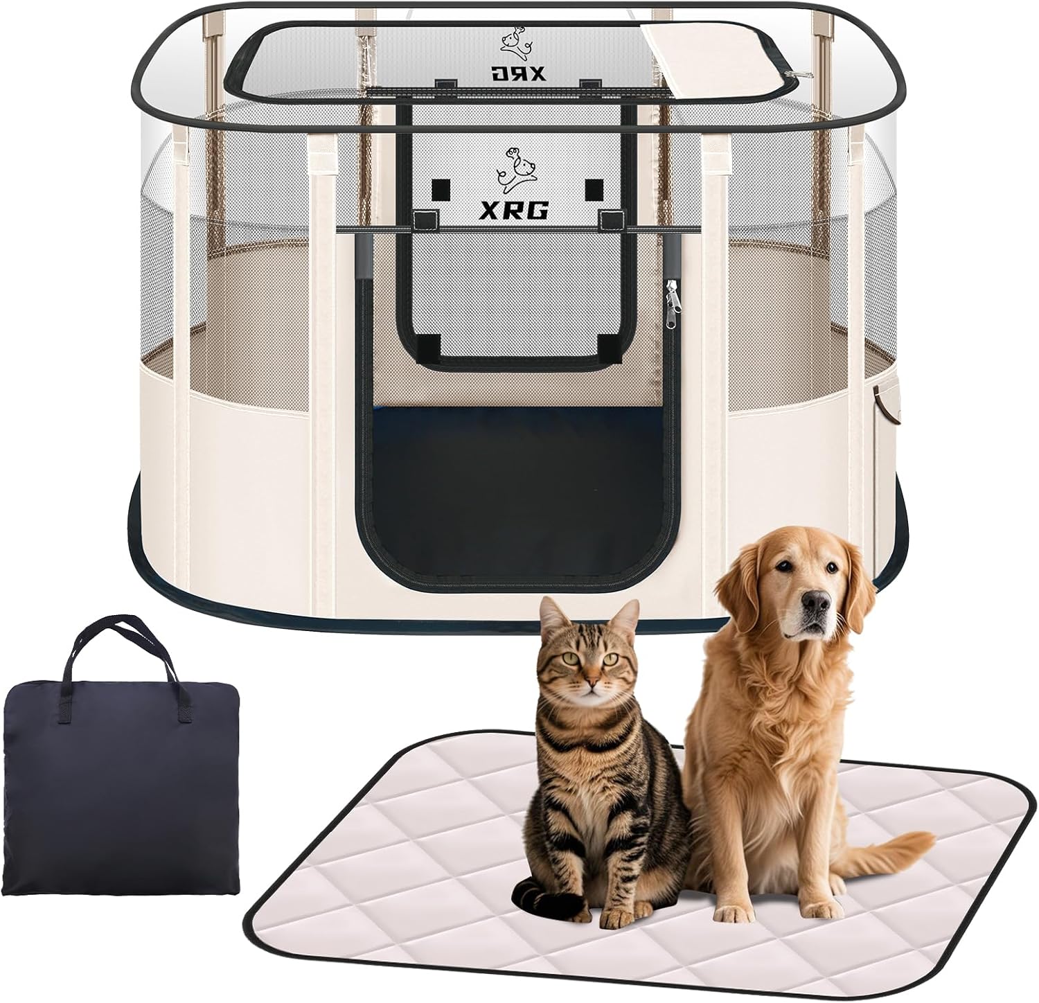 Dog Play Pen with Waterproof pad,Portable Dog Crates for Medium Dogs Kennel Tent,Dog Cages Indoor Breathable Mesh