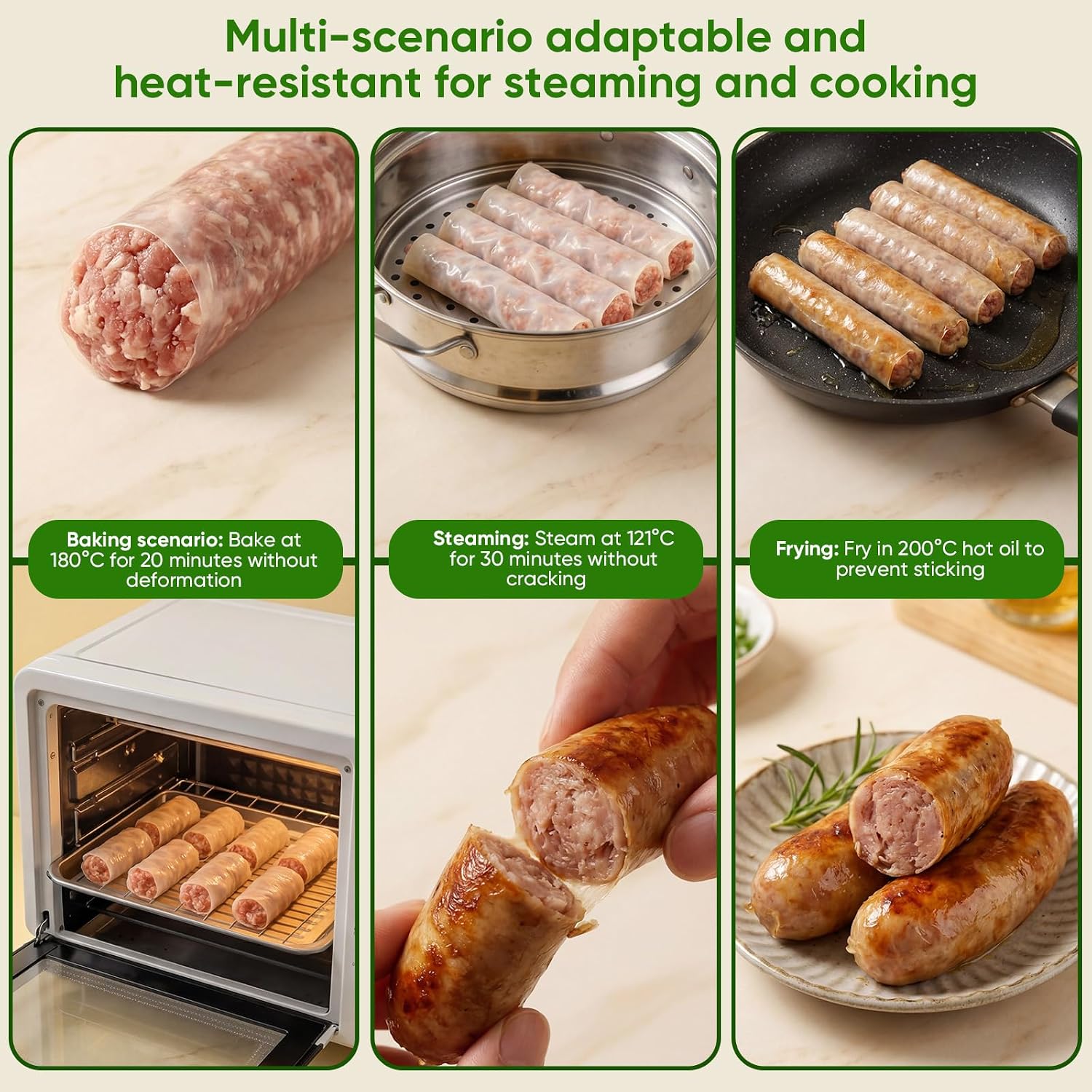 HALAL Grade A Collagen Sausage Casings, Edible Drying Casing 15m/49ft Longer Length , 32mm/ 1 1/4'' for Flavorous