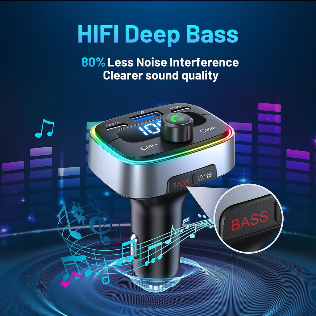 Bluetooth 5.4 Car Adapter 60W Charging USB Bluetooth Adapter for Car,Wireless Fm Transmitter Radio,Handsfree Calling