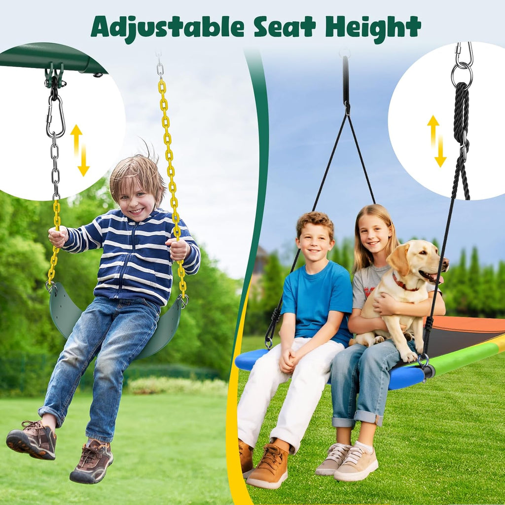 7.3ft Tall Heavy Duty Swing Set, 3 Swings Metal Swing Sets for Backyard, Big Kids Playset for Playground Outdoor