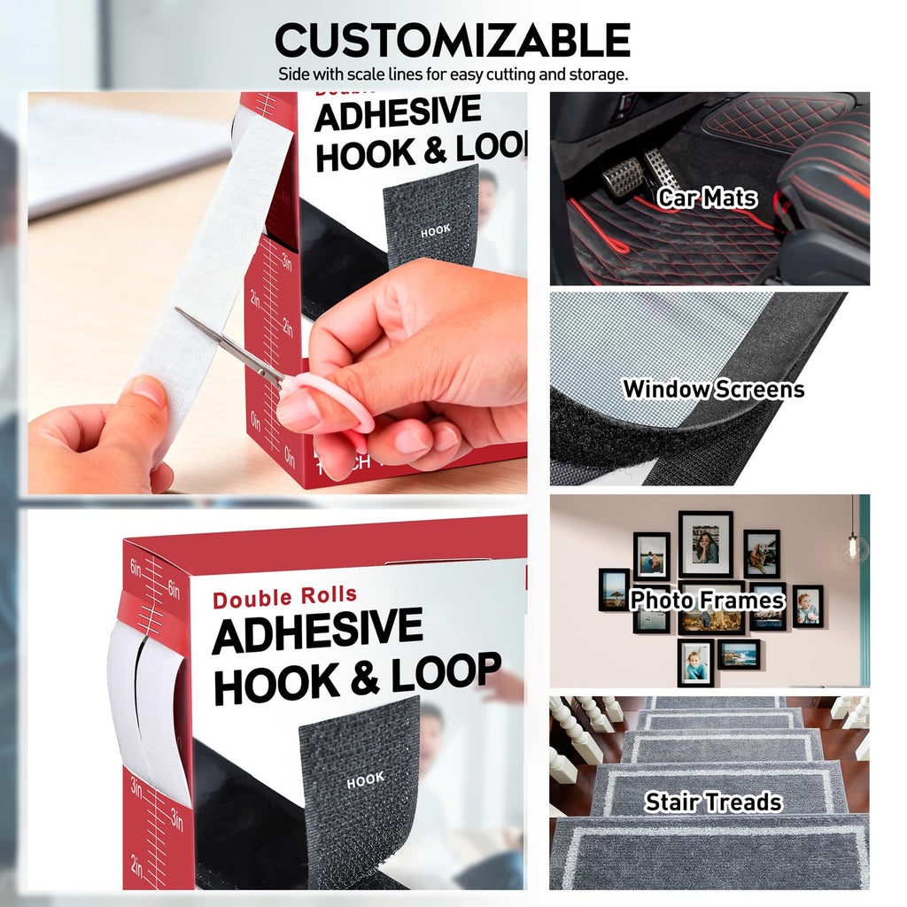 33Ft x 1 Inch Hook and Loop Tape with Adhesive Backing, Heavy Duty Double Sided Adhesive Strips, Strong Sticky Strips