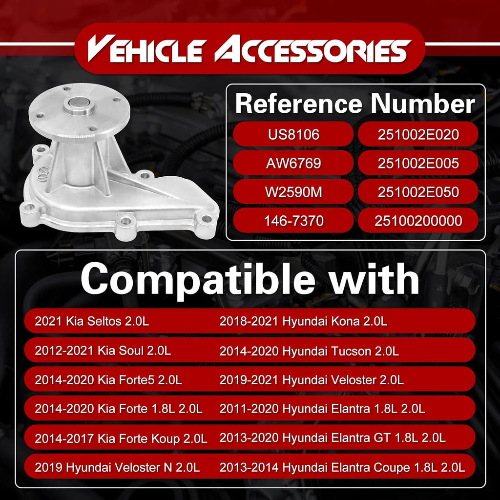Engine Water Pump with Gasket, Compatible with Hyundai ＆ Kia