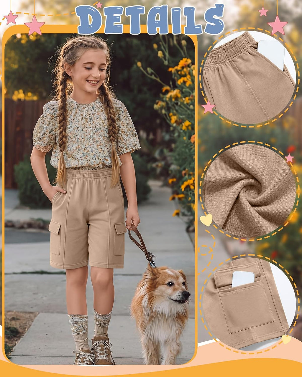 Girls Cargo Shorts | Wide Leg, Knee Length, Baggy, Bermuda, Uniform Shorts
