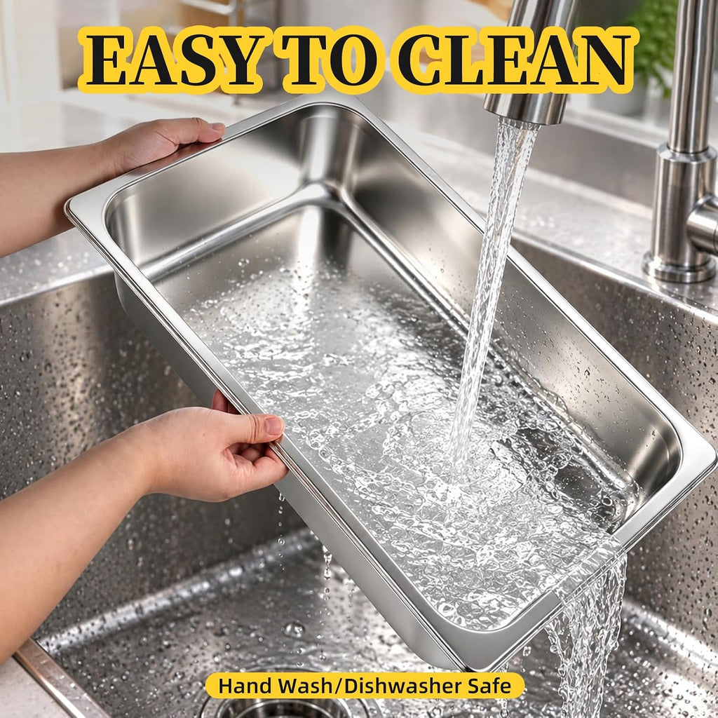 Full Size Hotel Pans 4 Inch Deep, 6 Pack Stainless Steel Steam Table Pans