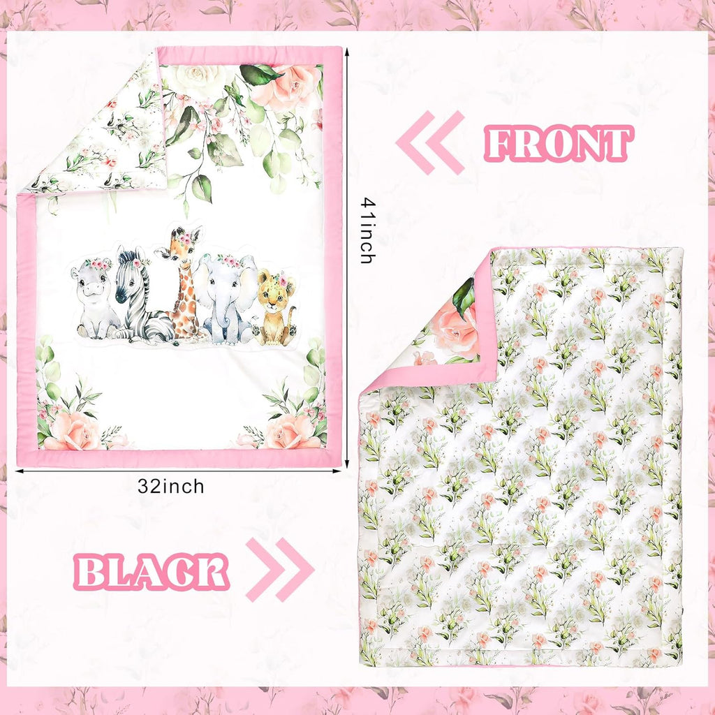 3 Pcs Baby Crib Bedding Set Safari Animals Dinosaurs Bear Woodland Animals Jungle Crib Set Includes Quilt, Fitted