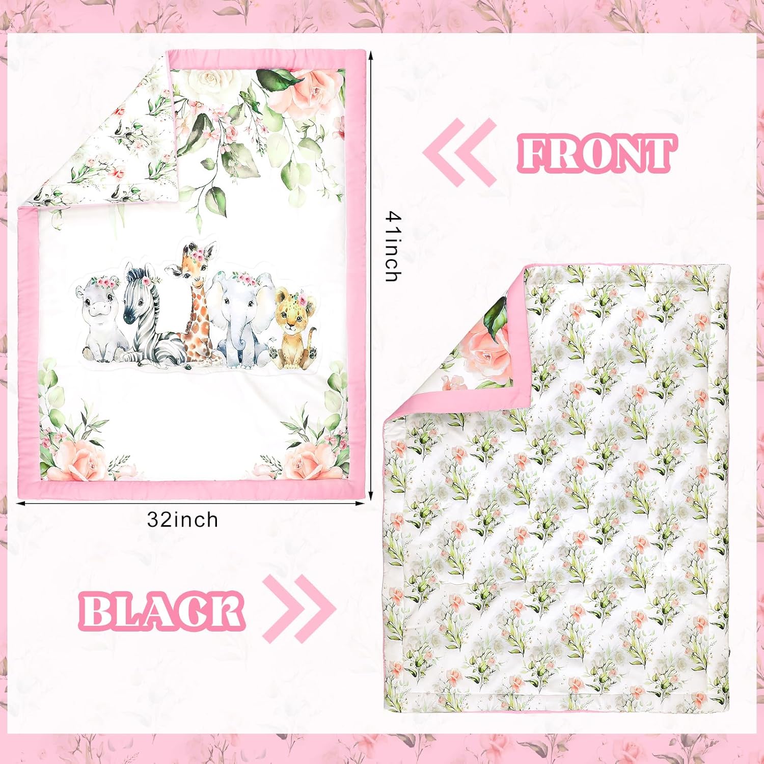 3 Pcs Baby Crib Bedding Set Safari Animals Dinosaurs Bear Woodland Animals Jungle Crib Set Includes Quilt, Fitted