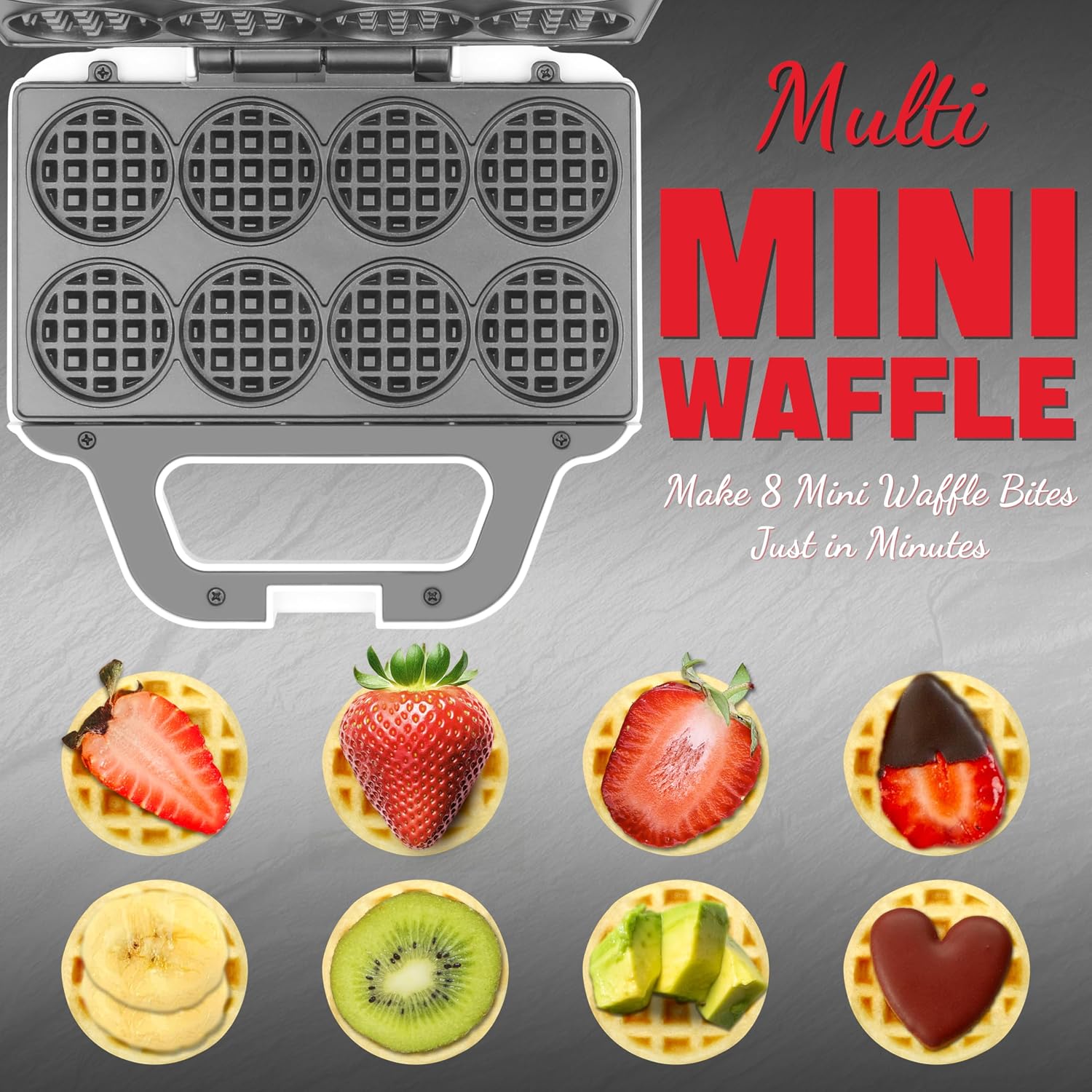 Mini Waffle Maker Machine, Bake 8 x 2'' Tiny Waffle Bites, Tiny Waffle Bites Iron for Kids,Small Waffle Maker
