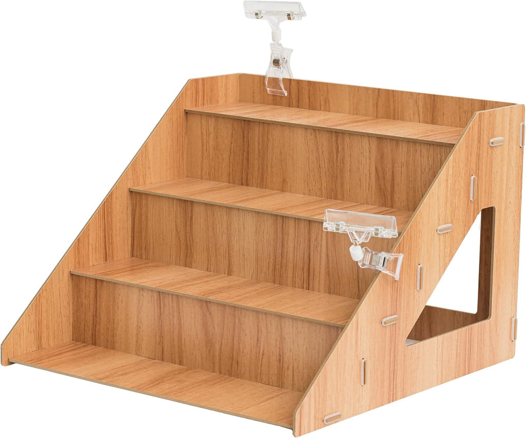 4-Tier Retail Wooden Display Riser - Farmers Market Craft Fair Display Rack - Candle Soap Display Stand for Craft