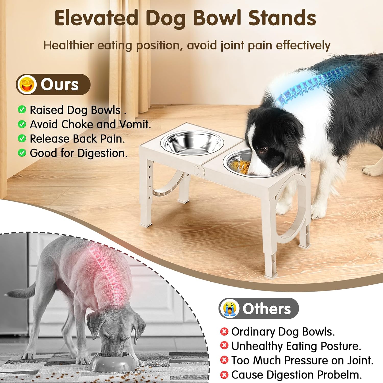 Elevated Dog Bowls Large Breed Raised Dogs Bowl Stand Large/Medium Sized Dog Stainless Steel Food Water Bowl Stands 5
