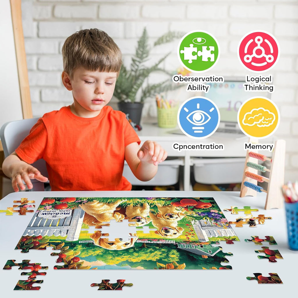 Puzzles for Kids Ages 4-6 6-8, 100 Piece Puzzles for Kids, Golden Retriever Dog Family Jigsaw Puzzle, Educational