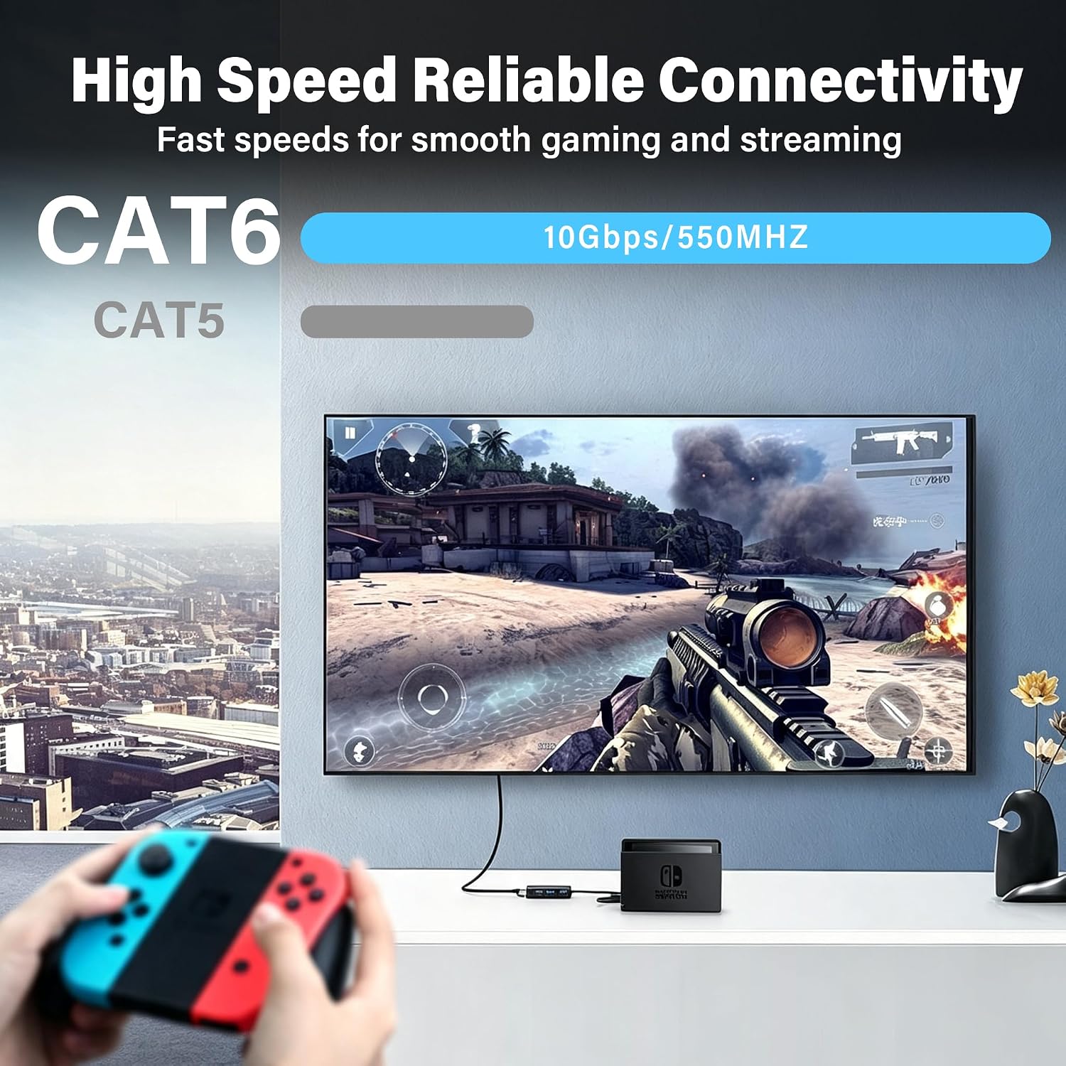 Ethernet Cable 50ft For Cat6/Cat5E, 10Gbps Compatible with Cat8/Cat7, 24AWG Network Cable Indoor&Outdoor, Direct