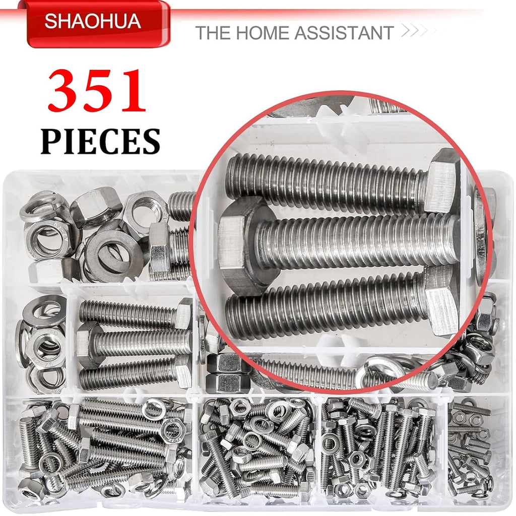 M3/M4/M5/M6/M8/M10/M12 Metric Bolt Assortment Kit, 304 Stainless Steel Heavy Duty Flat Hex Head Screws Bolts and Nuts