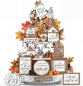 21 Pcs Fall Tiered Tray Decor Set, Rustic Farmhouse Thanksgiving Whitewashed Wooden Signs Gnome Truck Pumpkin Wood