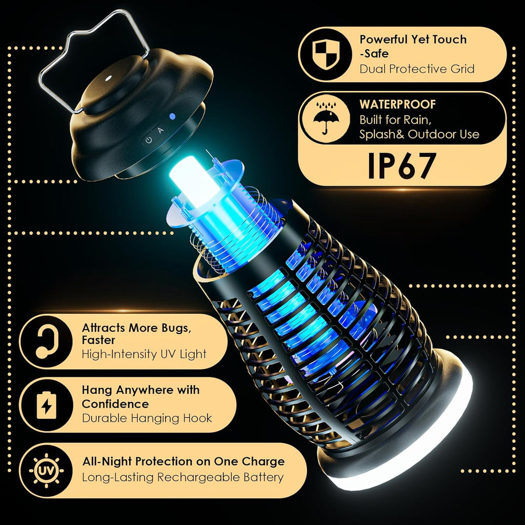 Cordless Bug Zapper Outdoor, 4200V Electric Mosquito Zapper, Fly Trap, Rechargeable Portable Fly Zapper, Waterproof