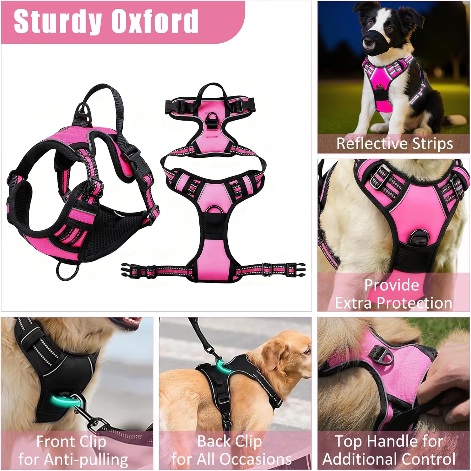No Pull Dog Harness Adjustable Collar & Leash Set - Dog Halter Harnesses Collapsible Bowls & Poop Bag Dispenser