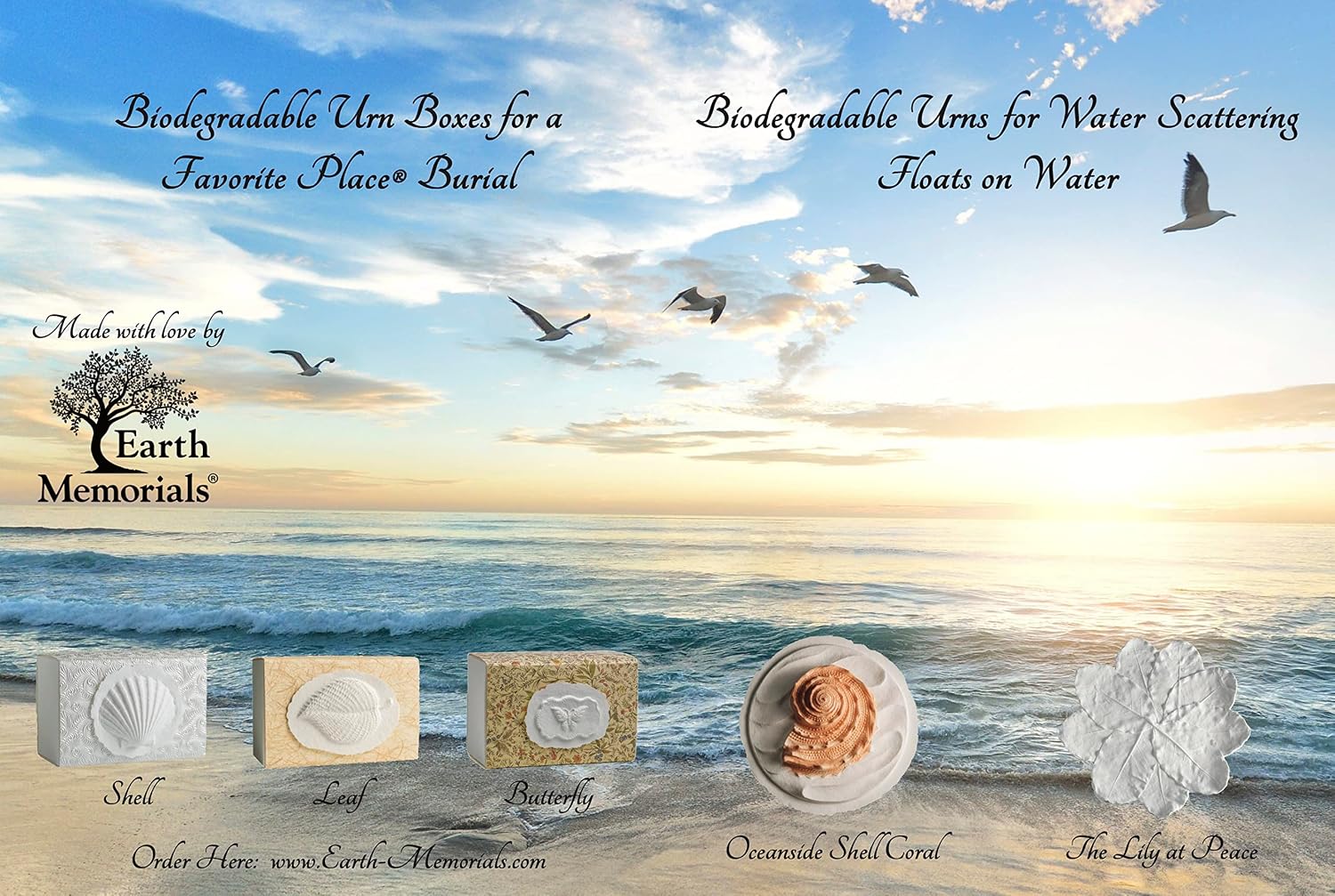 Biodegradable Urn for Human Ashes (The Lily at Peace) Burial Urn, Floats in Water, for Cremation, Ocean Scattering