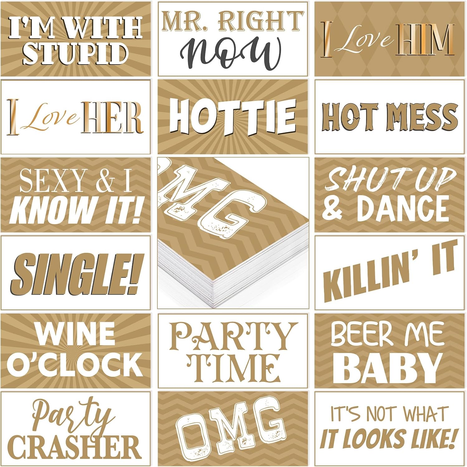 24 Designs Gold Wedding Photo Booth Props, Double Sided PVC Selfie
